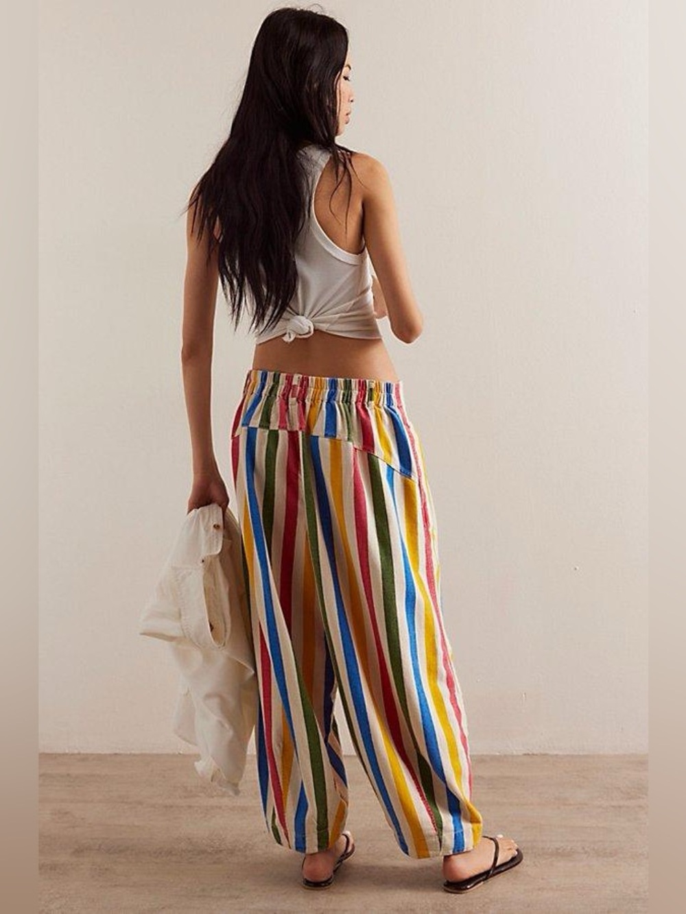 Free People We The Free Ridley Baja Pull On Trouser Natural Striped Large - Picture 2 of 13
